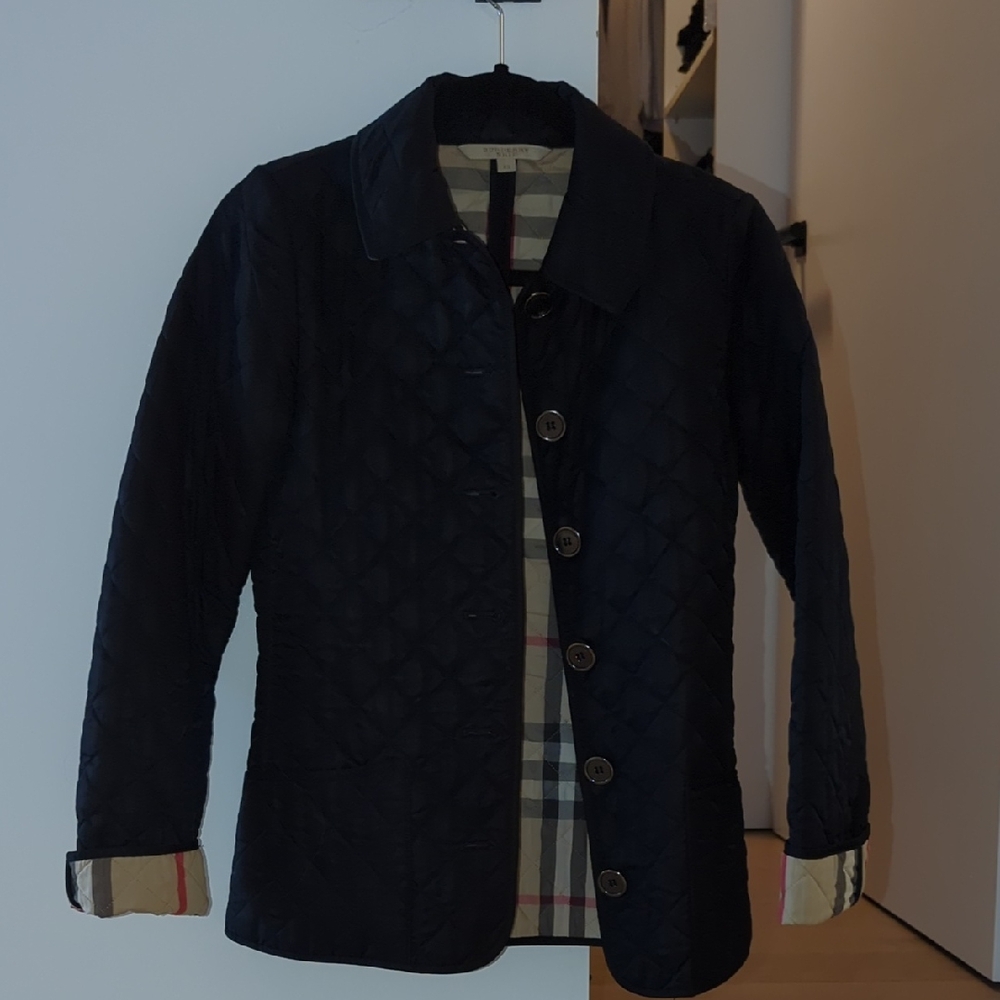 Burberry Black Quilted Jacket with Plaid Lining